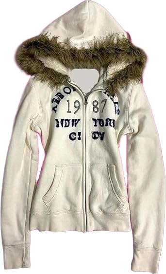 GGOOB Streetwear Jacket Y2k Fur Hood Zip Up Hoodie Women Teen Girls Fairy Grunge Fall Winter Crop Coats Vintage Preppy 2000s