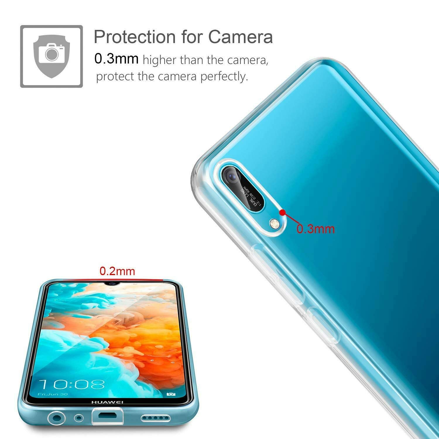 COPHONE Cover Compatible Huawei Y6 2019, Cover Trasparente Huawei Y6 2019 Silicone Case Molle di TPU Sottile Custodia per Y6 2019