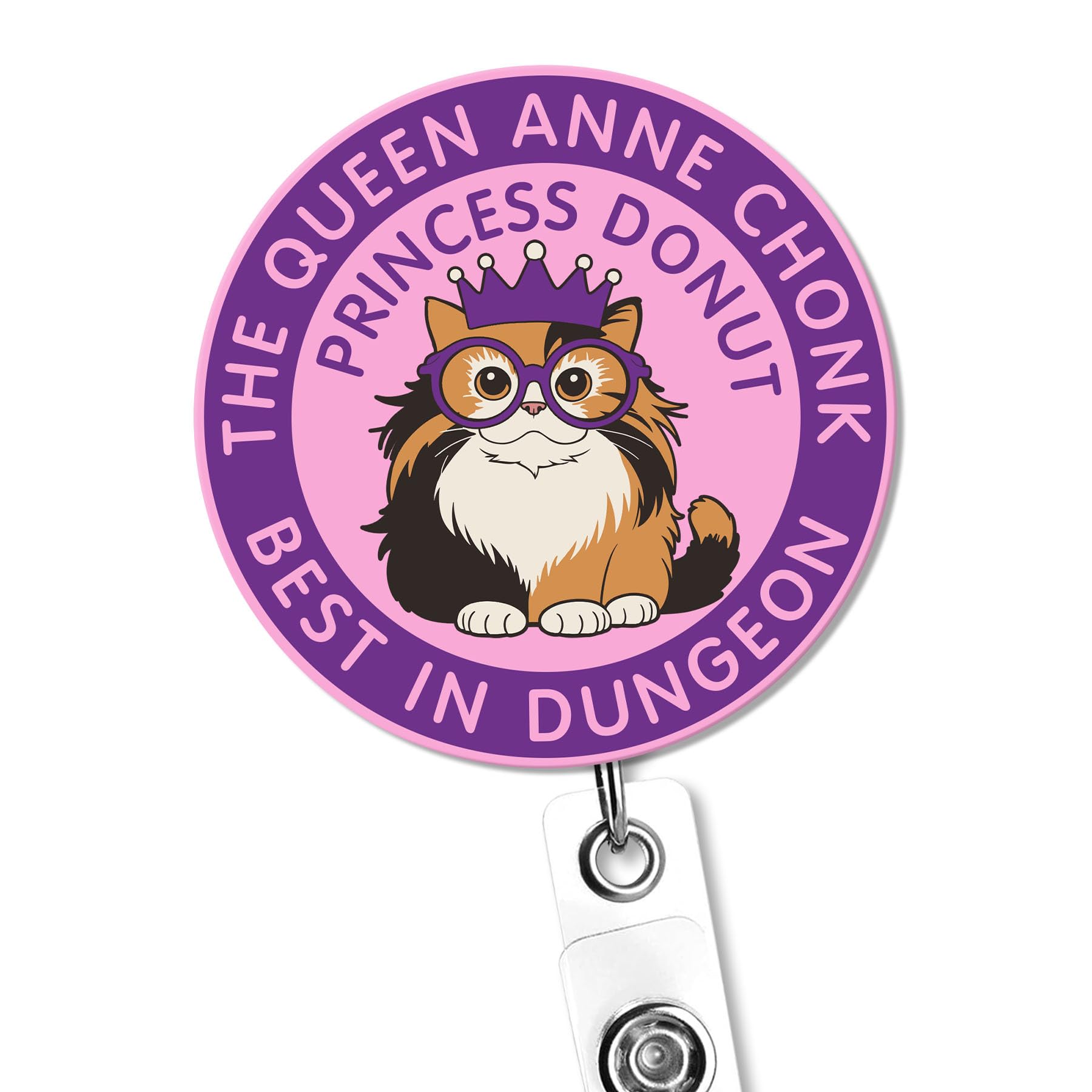 Princess Donut Badge Reel - The Queen Anne Chonk Best in Dungeon Retractable ID Card Holder with Alligator Clip - Funny Dungeon Crawler Carl Fan Gift Cute Cat Badge Reel, LitRPG Fantasy Work Accessory