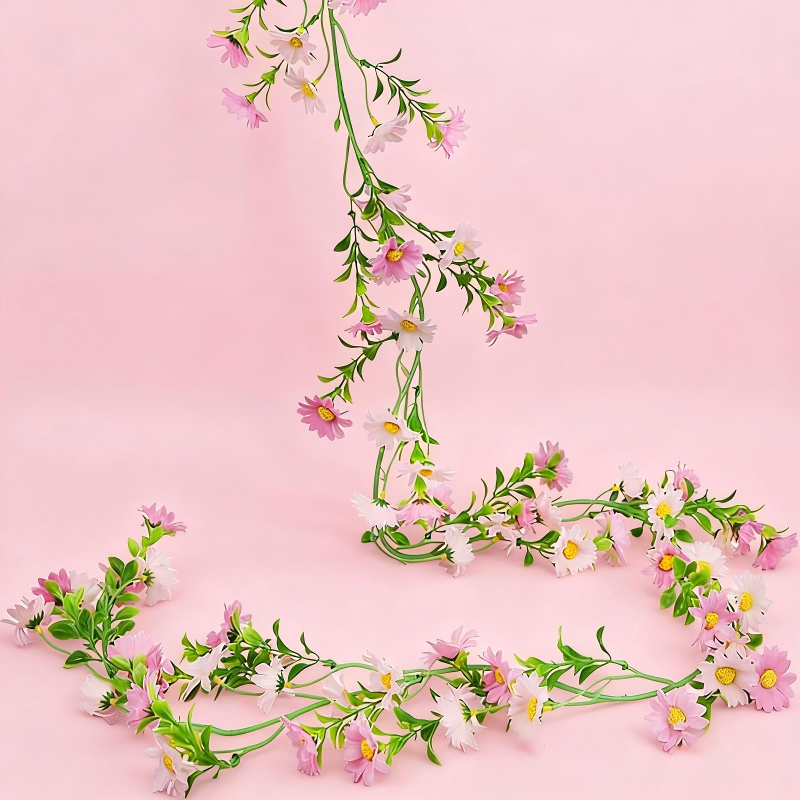 Tivleed Light Pink Gerbera 2M Artificial Flower Garland For Wedding Decor - Realistic Daisy Garland For Home Decoration, Party Backdrop, Lightweight Hanging Flowers With Foliage (Pink)