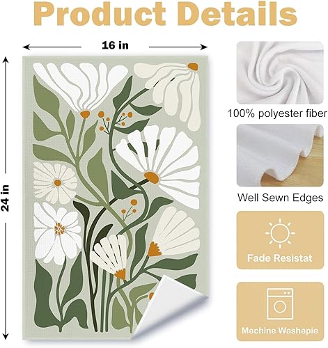 Miniatura 6 de Juego de 2 paños de cocina abstractos bohemios con diseño floral verde salvia, estilo retro de los años 70, estilo botánico, para decoración de