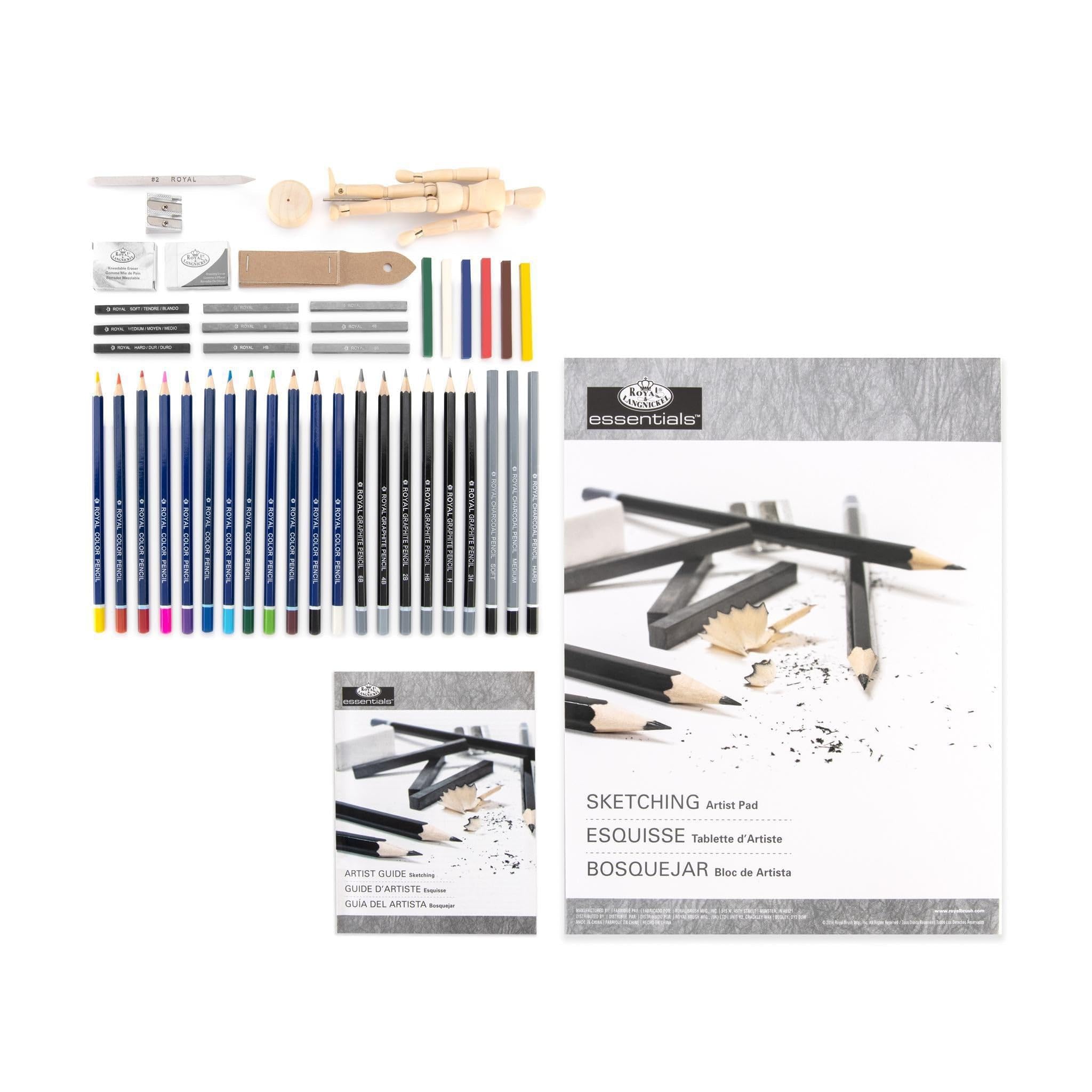 Royal & Langnickel Essentials 45 Stück Sketch & Draw Künstler Holz Box Art Set