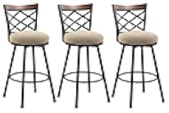 KORZEY Swivel Bar Stools Set of 3, 24/29 Inch Adjustable Beige Fabric Barstools, Mid-Century Modern Upholstered Counter Height Bar Stools with Back & Footrest for Kitchen Bar, Pub, Bistro