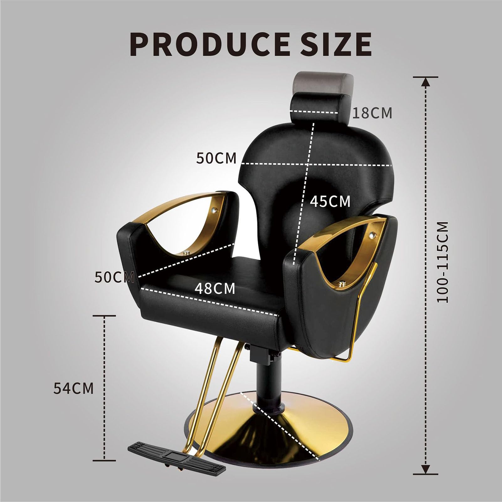 Generisch Liegender Friseurstuhl, höhenverstellbarer hydraulischer Friseurstuhl, professionelle Salonausstattung für Stylisten, Spa- und Schönheitsanwendungen, Elegantes Gold-Finish