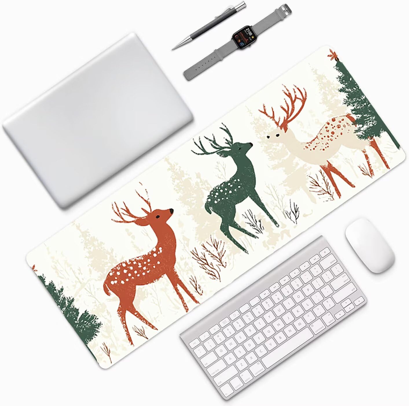 Lpfieonn Weihnachten Großes Schreibtischunterlage, XXL Schreibtischunterlagen, Weiß XXL Wasserdicht Gaming Mousepad mit Vernähter Rand und Rutschfeste Gummibasis, für Hause/Büro 120x60cm PF-3023