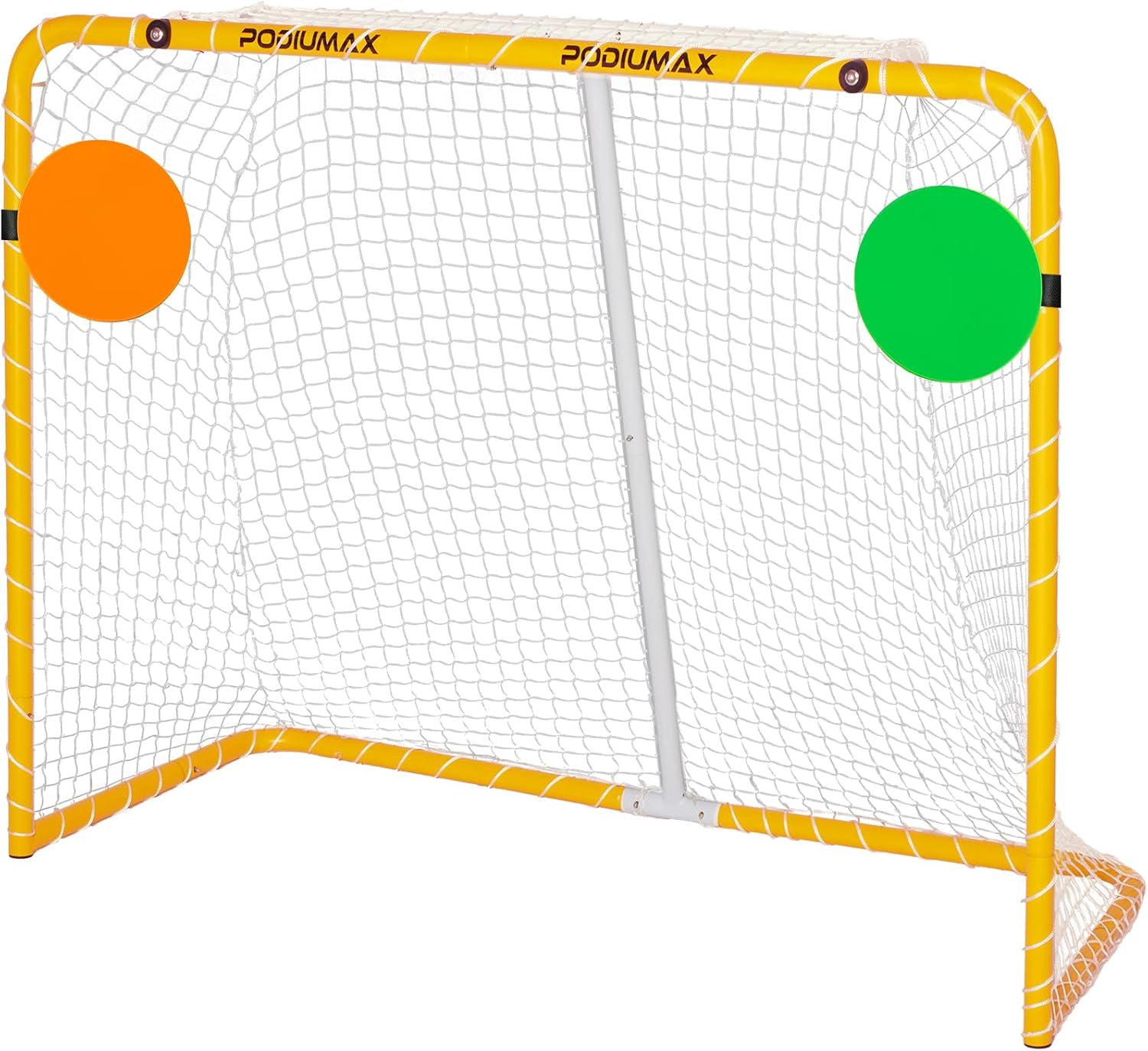 PodiuMax 54x44 Inch Steel Street Hockey Goal with Targets - Durable Portable Net for Youth Adults, Indoor Outdoor Backyard Training