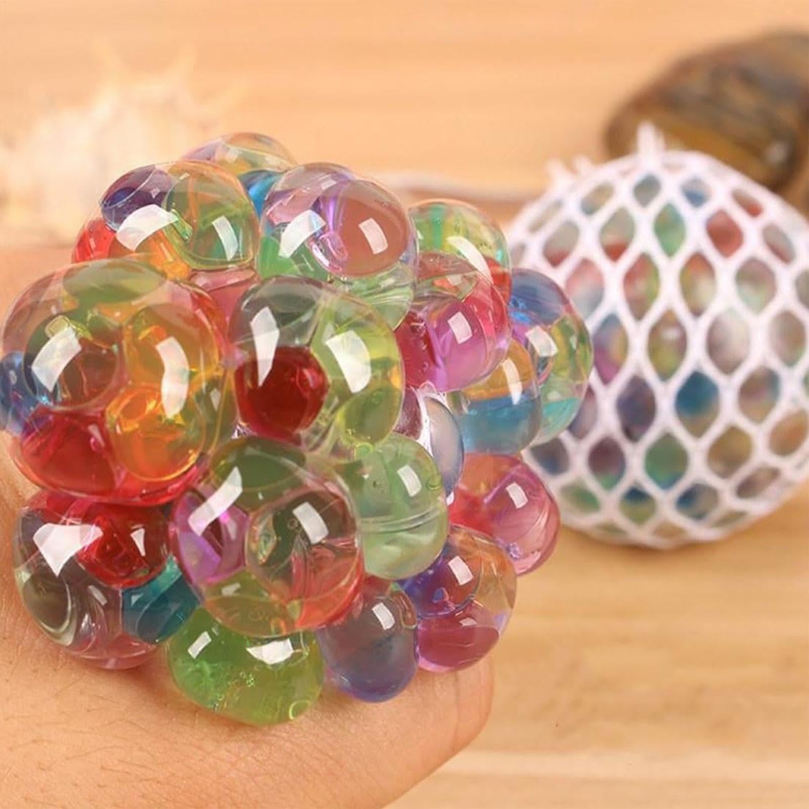 Grape Mesh Stress Ball, Squeeze Stress Ball Rainbow, Squishy Fidget Toys For Kids, Soft Elastic Colorful Stress Balls For Hand Sports, Squeeze Ball Mesh Grape Sensory Toys Stress Balls
