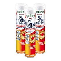 Equilibra Integratori Alimentari, Più Vitamine e Minerali, Integratore Multivitamine con 12 Vitamine e 6 Minerali per Efficienza e Vitalità, Gusto Lemon Lime, 3 Pezzi da 20 Compresse Effervescenti