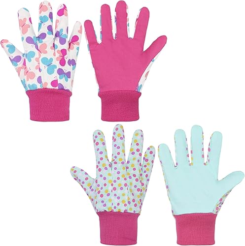 Miniatura 8 de HANDLANDY Guantes de jardinería para niños de 5 a 8 años, guantes de trabajo de jardín para niñas y niños (verde (pájaro + punto), talla M (edad