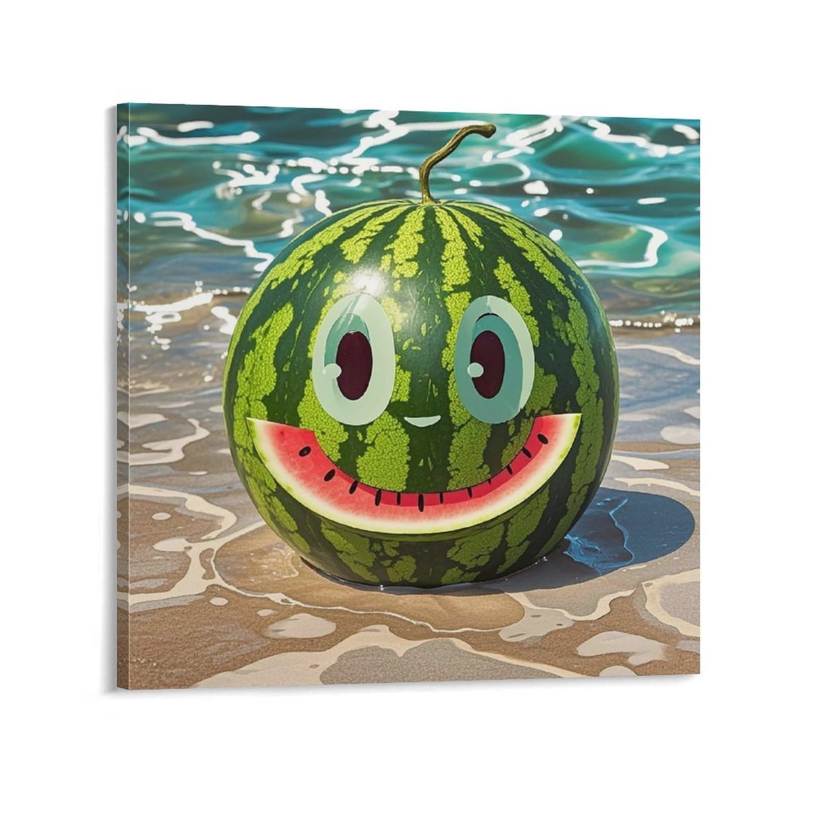 KLOPH Watermelon with Smiley Canvas Wall Art for Living Room 10x10inch Modern Artwork Painting for Bathroom Hanging Canvas Prints Aesthetic Wallart for Bedroom Kitchen Office Wall Decor