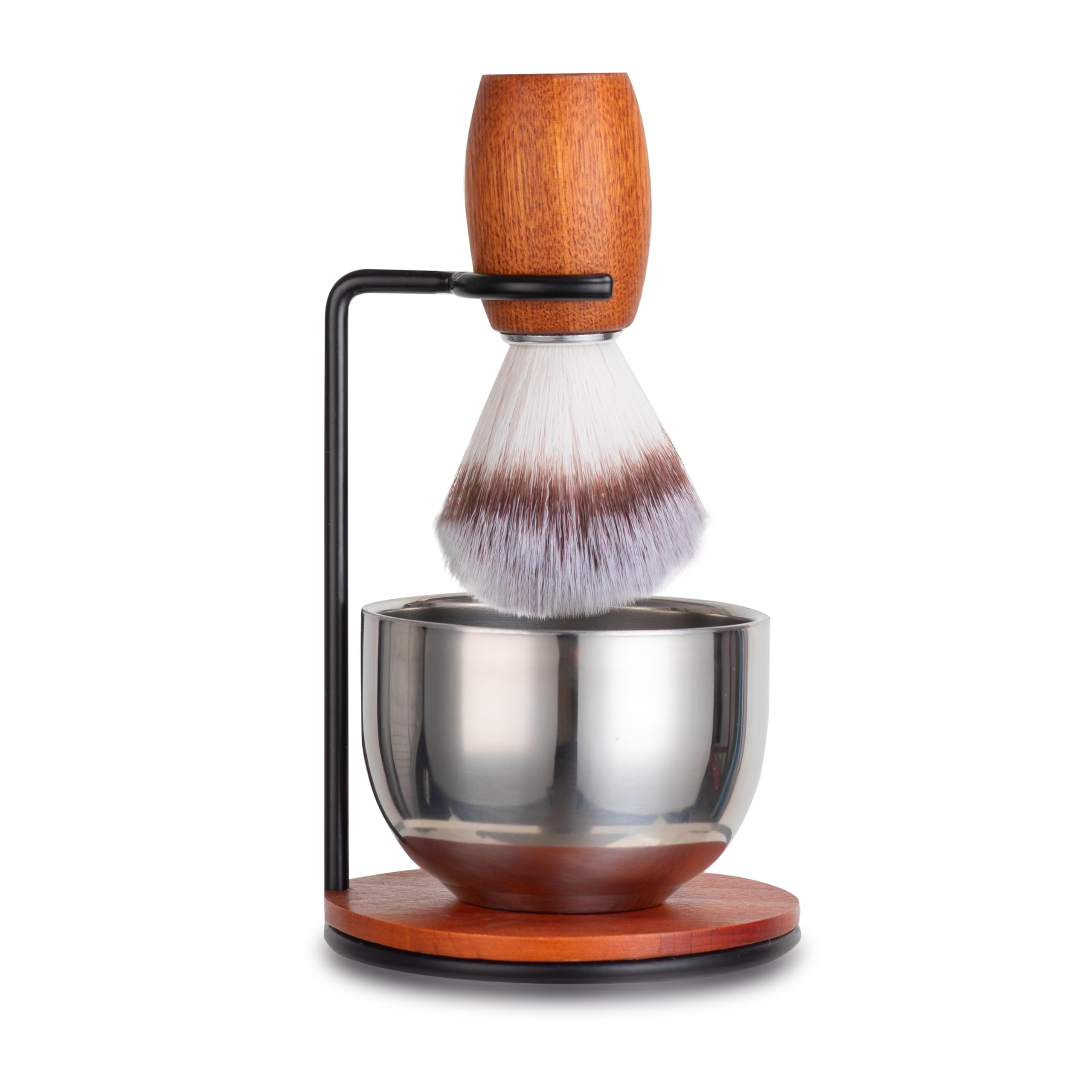 Shaving Brush Set for Men, 3pcs Wooden Handle Shaving Brush with Stand and Steel Bowl