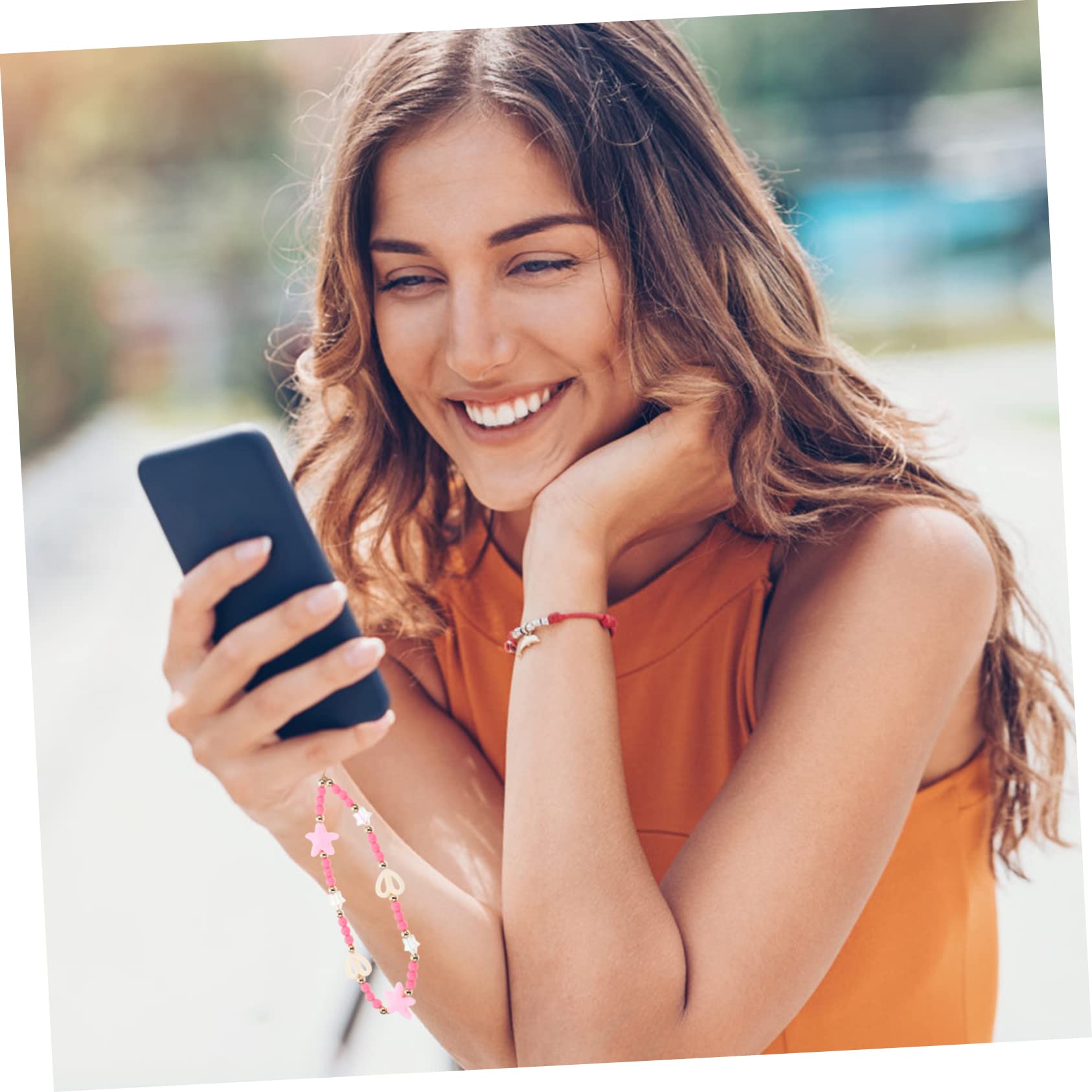 Gatuida 5pezzi Cinturino Per Telefono Con Perline Acriliche Forma Di Cuore Laccetto Antifurto Per Smartphone e Accessori Cinghia Resistente e Leggera Per Donne e Ragazze Stile Elegante