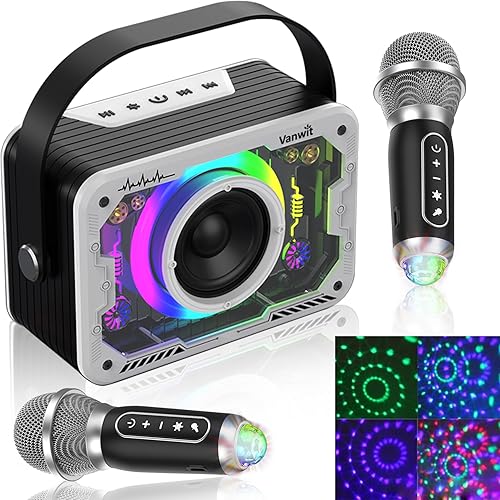Karaoke Machine, 2 Wireless Karaoke Microphones with Disco Lights, Portable Bluetooth Speaker, Singing Machine with PA System for Adults Kids, Supports AUX/USB/TF for Home Party Indoor/Outdoor