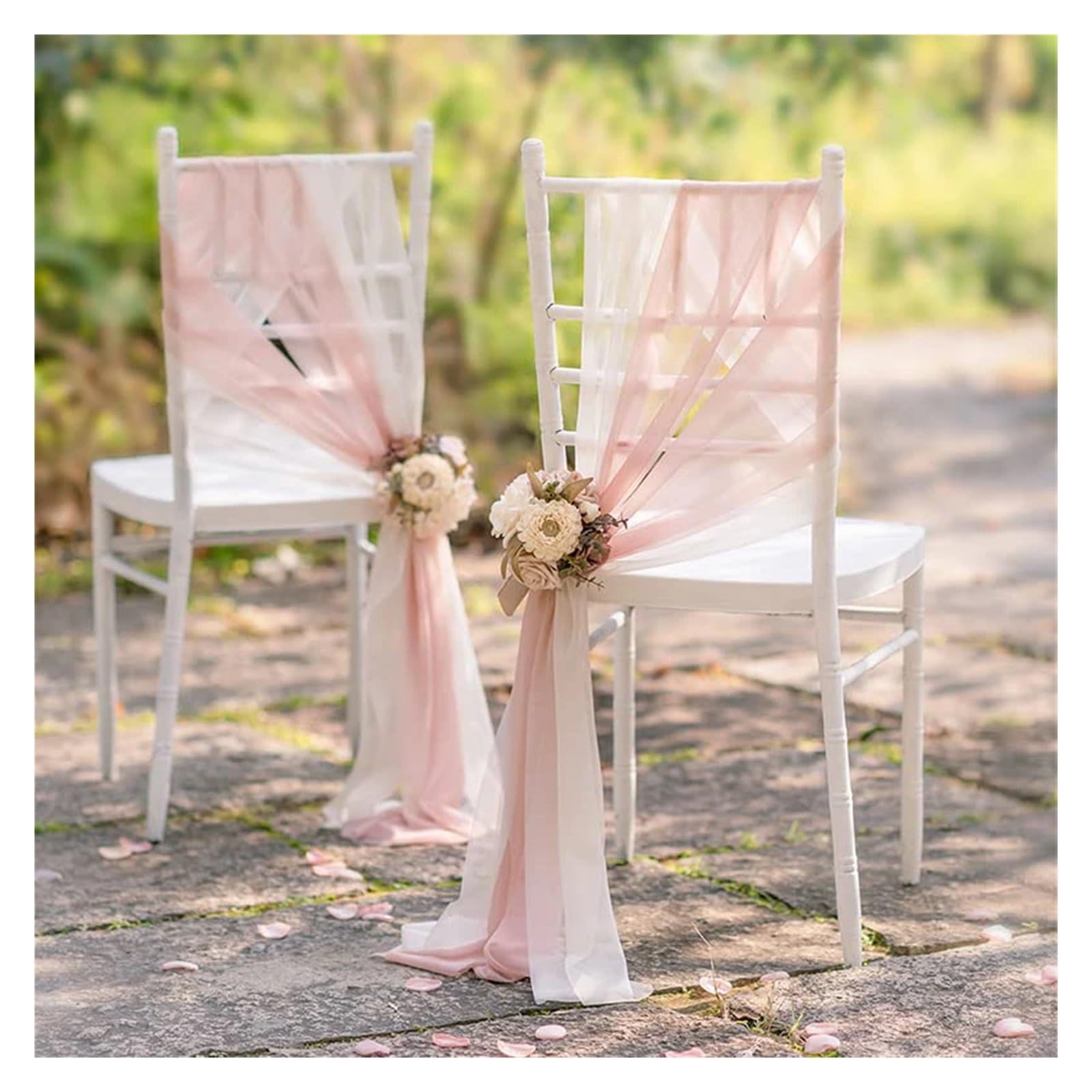 Stuhlschleifen 24 Stück 17x250cm Grün Chiffon Stuhlschärpen 12er Set Schärpen Hochzeit Stuhlhussen Band Party Gang Stuhl Dekor(DarK champagne)