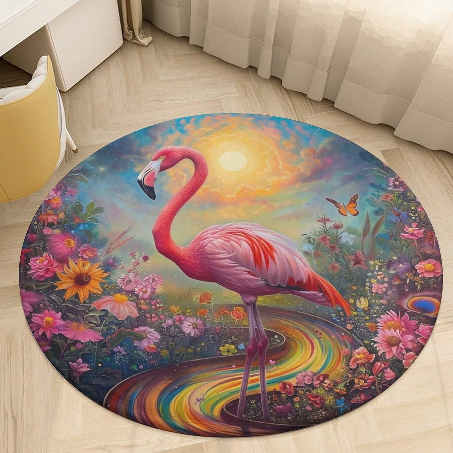 Watercolor Floral Flamingo Bath mat, 3D Floral Plant Pink Flamingo Shower mat, Suitable for Decorating Bathroom Kitchen Dining Room Living Room Bedroom Outdoor Living Room 23.5Inches