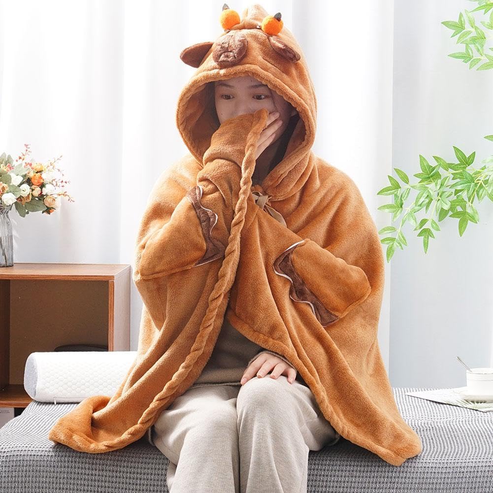 Pyjama Onesie Capybara En Peluche - Combinaison Adulte Unisexe Avec Capuche, Marron, Polyester Doux - 3