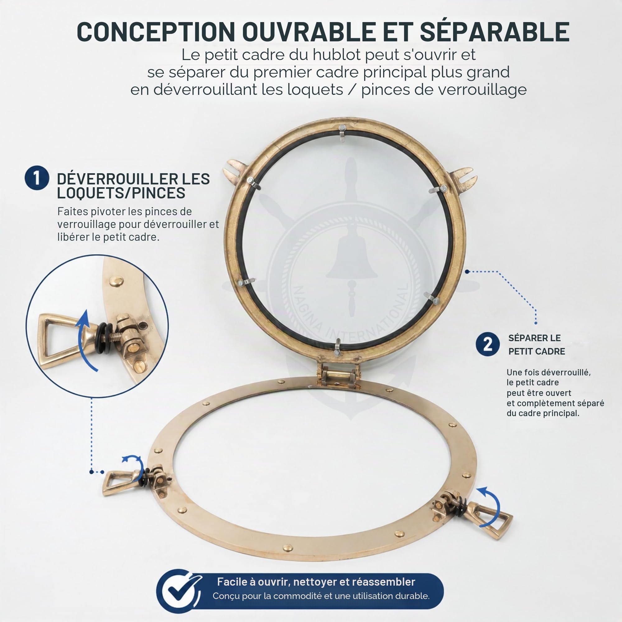 Nagina International Miroir hublot nautique de luxe en laiton poli de 38,1 cm | Miroir décoratif en forme de bateau de pirate | Décoration de plage maritime du capitaine et cadeaux