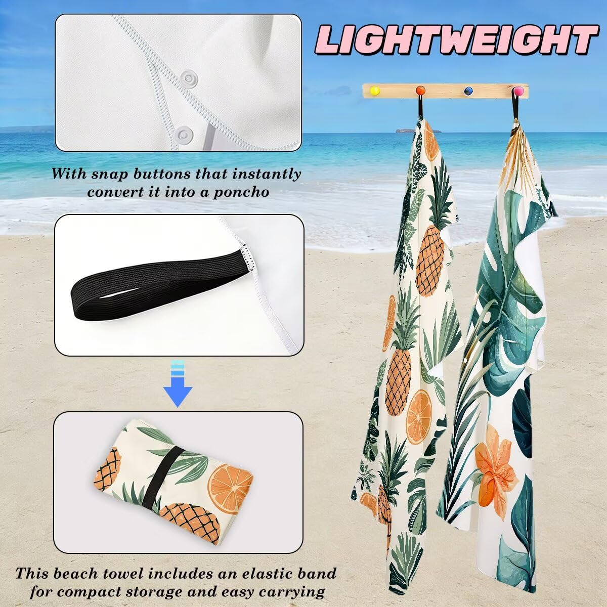 Ręcznik plażowy XXL, 90 x 180 cm, zestaw 2 szt., ręcznik plażowy z mikrofibry, szybkoschnący, do sauny, fitness, bez piasku, ręcznik plażowy, do sauny, duży ręcznik kąpielowy, prezent dla kobiet -4683