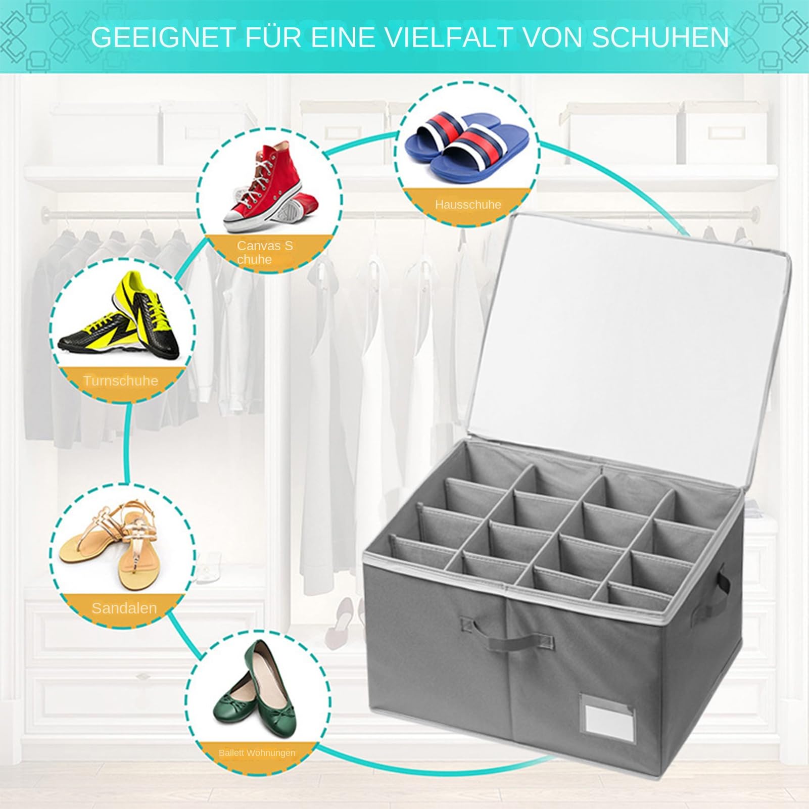 Organizer per scarpe Closet – Scarpiera – Organizer pieghevole con divisori e finestra | Scatola sotto il letto con manico per stivali, scarpe da ginnastica, pantofole, corridoio, camera da letto