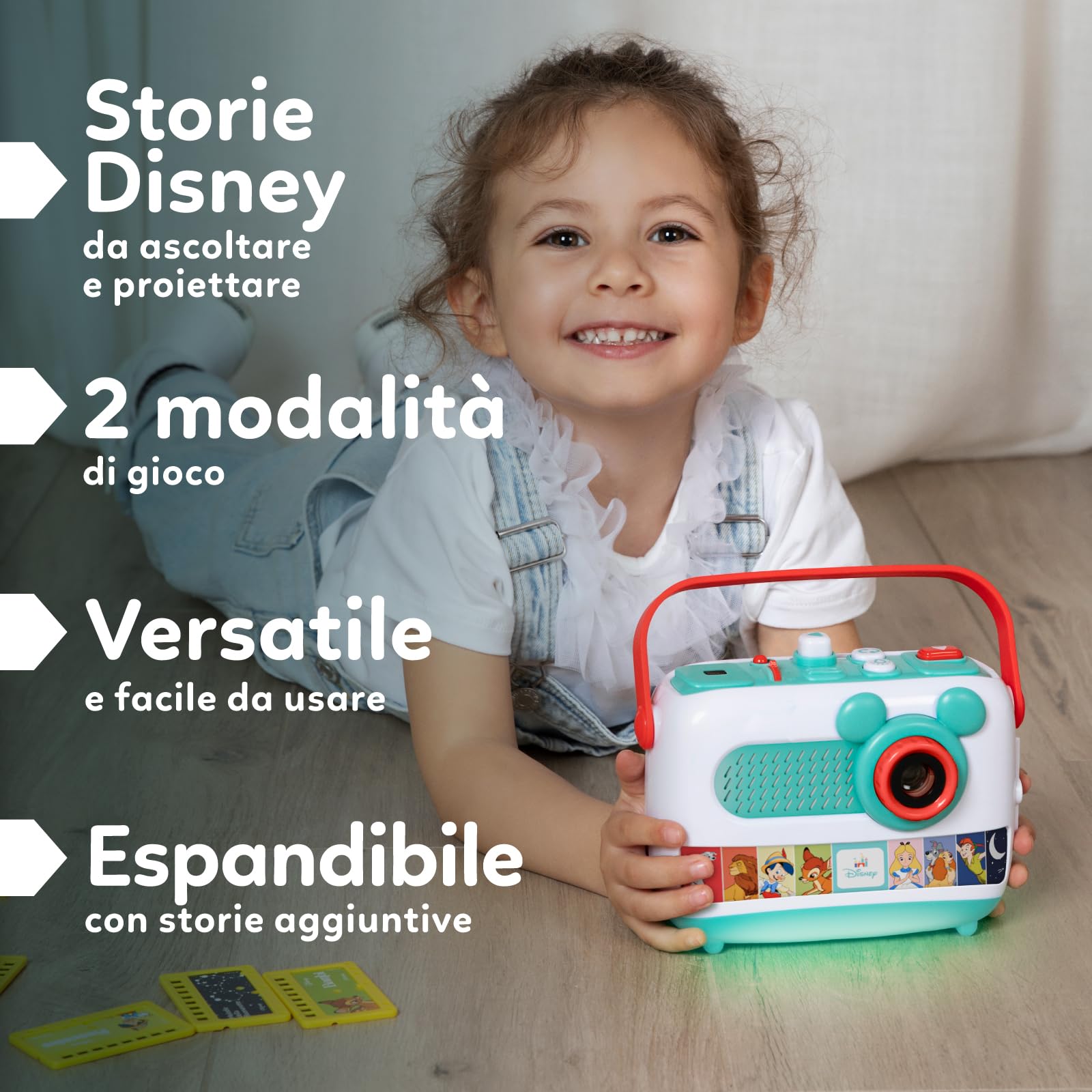 Clementoni Disney Baby Proiettore Raccontastorie Plus, Storyteller per Bambini 2+ Anni, 7 Storie Classiche, Gioco Elettronico Parlante Portatile, Idea Regalo, Italiano