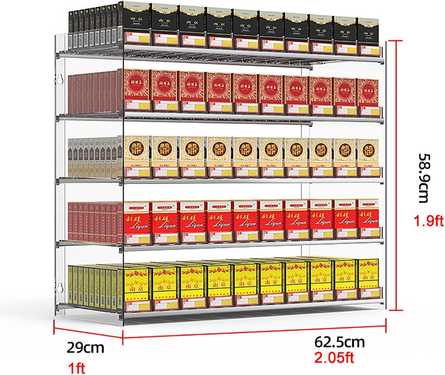 Clear Cigarette Display Holder - Wall Mounted Cigarette Rack with Automatic Pusher, Rectangular Store Display Shelves for Cigarettes (Size: 44.5x29x18.85cm & 38.5x29x58.9cm)