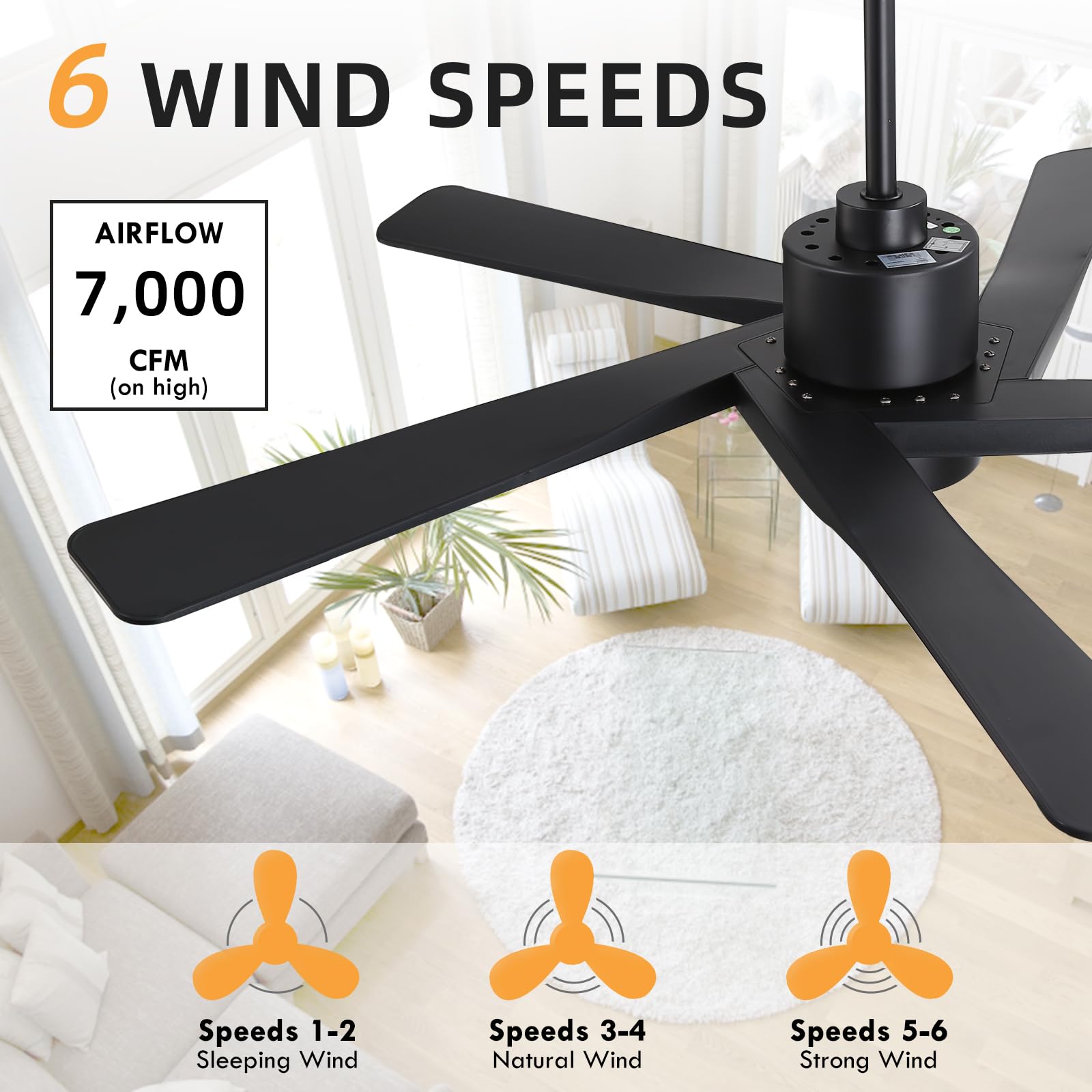 WINGBO 64 ABS DC Ceiling Fan with Lights 5 Blade ABS Plastic Ceiling Fan with Remote 6-Speed Reversible — view 8