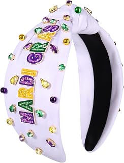 BSJELL Mardi Gras Headband for Women Carnival Mask Headband Mardi Gras Knotted Headband Fat Tuesday Hair Accessories