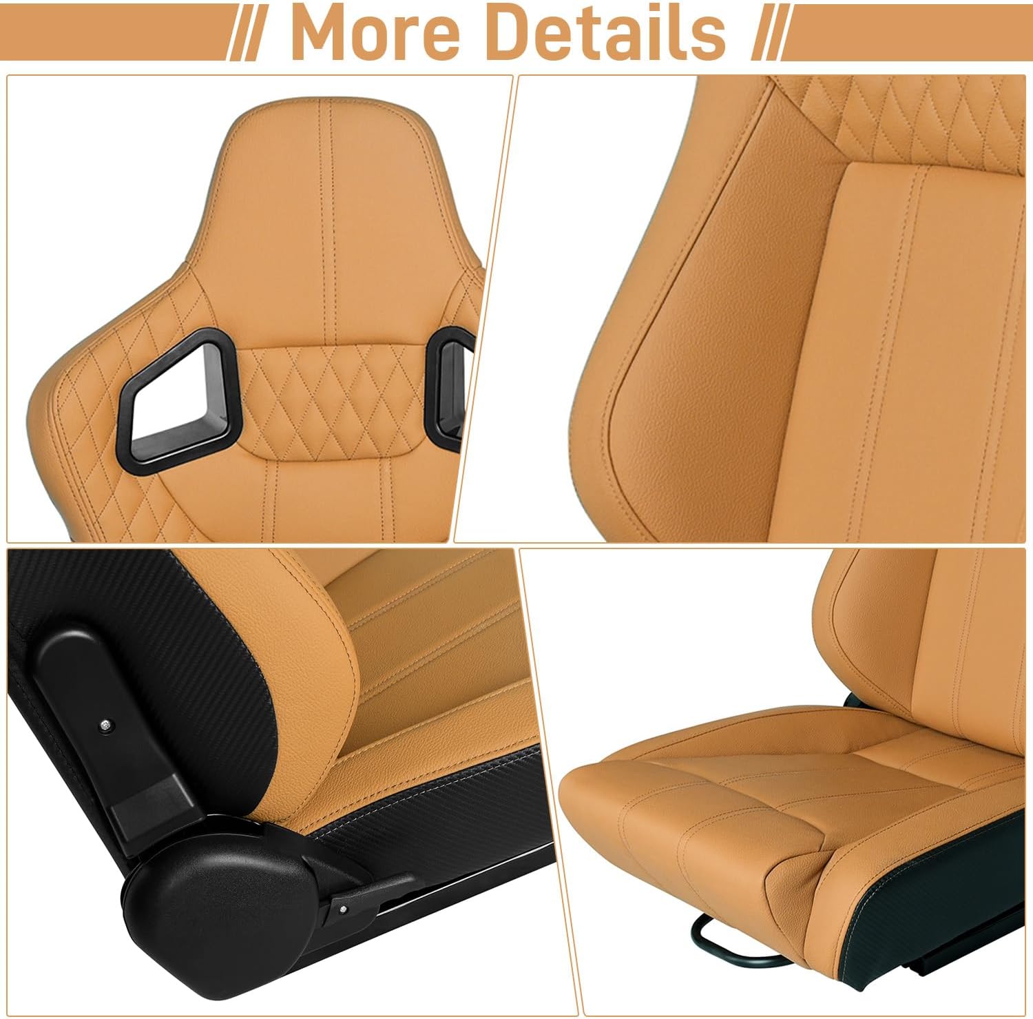 Racing Seats 2 Pcs Reclinable Bucket Seats with 2 Sliders Adjustable PU Leather Seats Universal Sport Seats for Cars (Beige, 36.6"×23.2"×21.2")