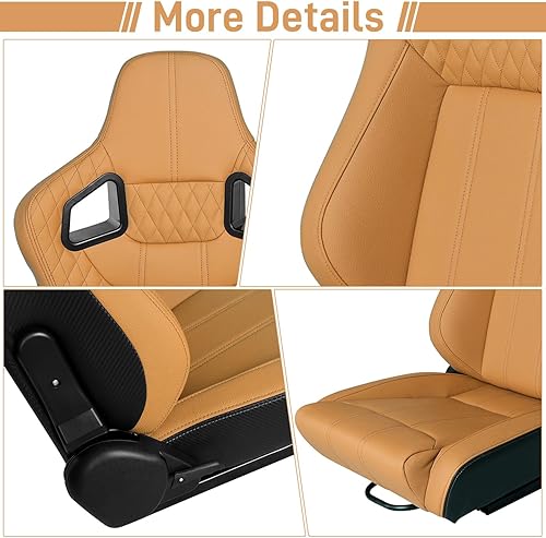 Miniatura 6 de WTRAVEL Asientos de Carreras 2 Piezas Asientos Bucket Reclinables con 2 Deslizadores Asientos de Cuero PU Ajustables Asientos Deportivos Universales