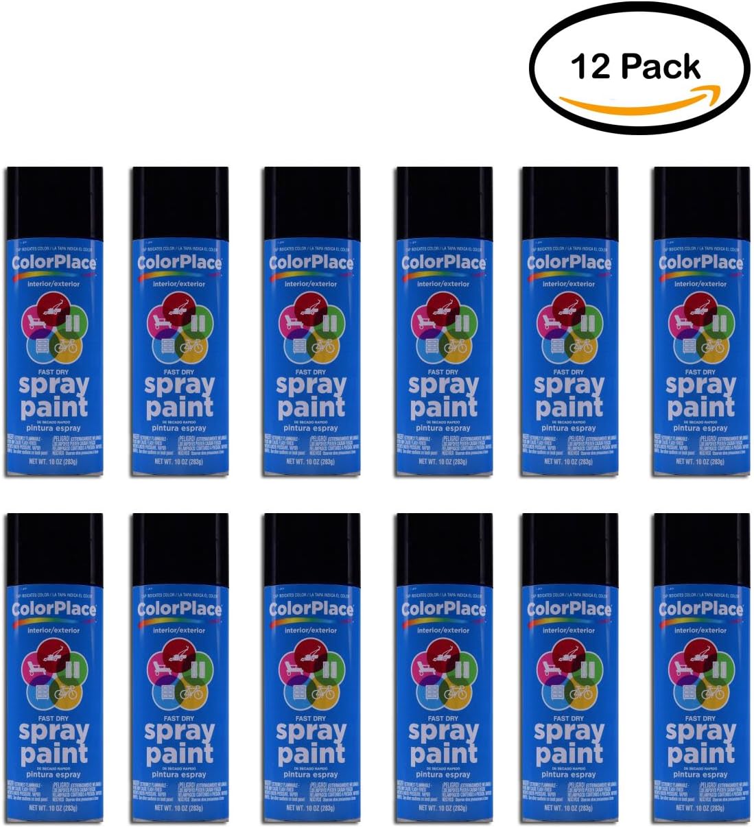 PACK OF 12 ColorPlace Gloss Spray Paint, Black