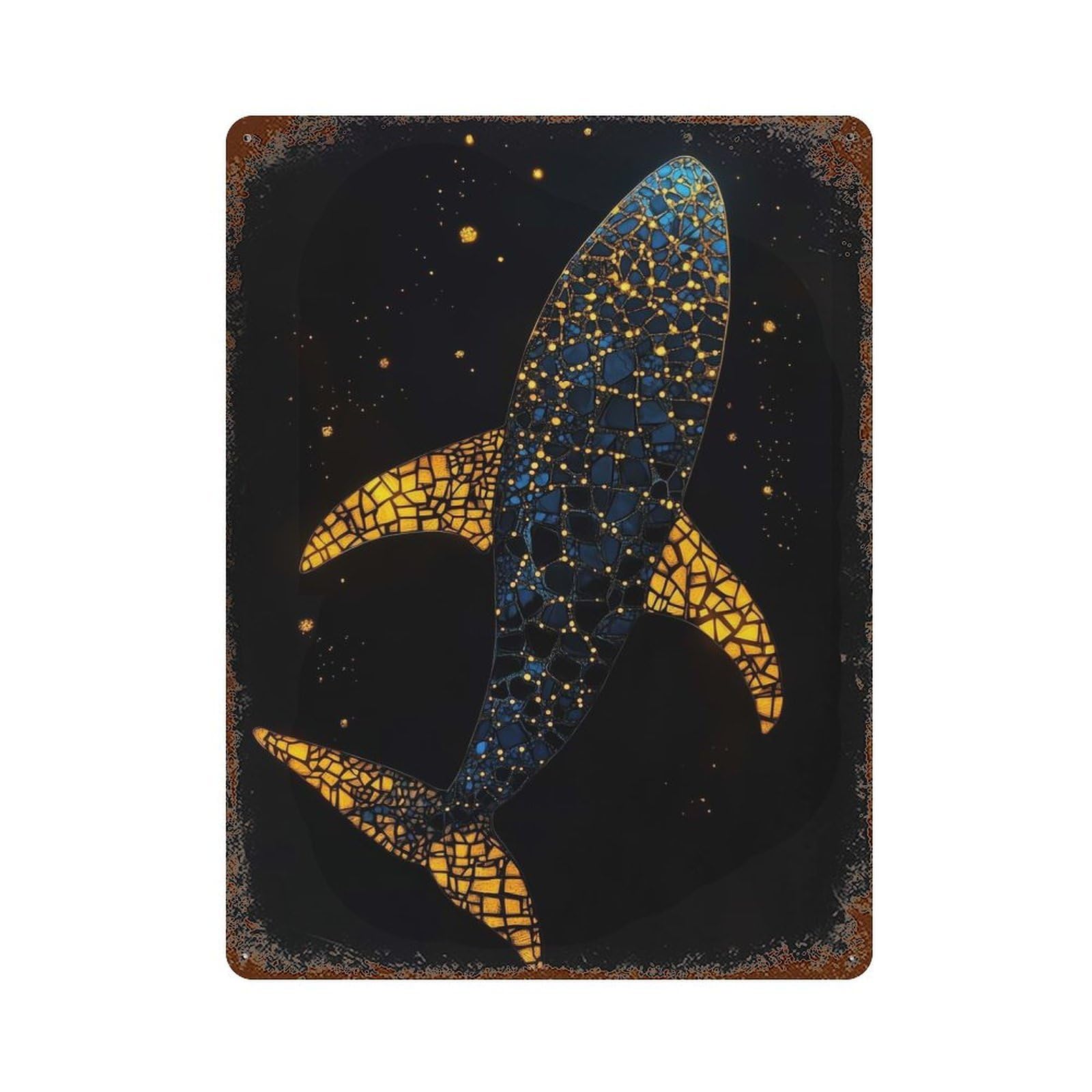 Mosaic Whale in Space Rusty Metal Tin Sign 15.7"x11.8", for Pub, Kitchen And Man Cave Decor, Farmhouse Wall Decor