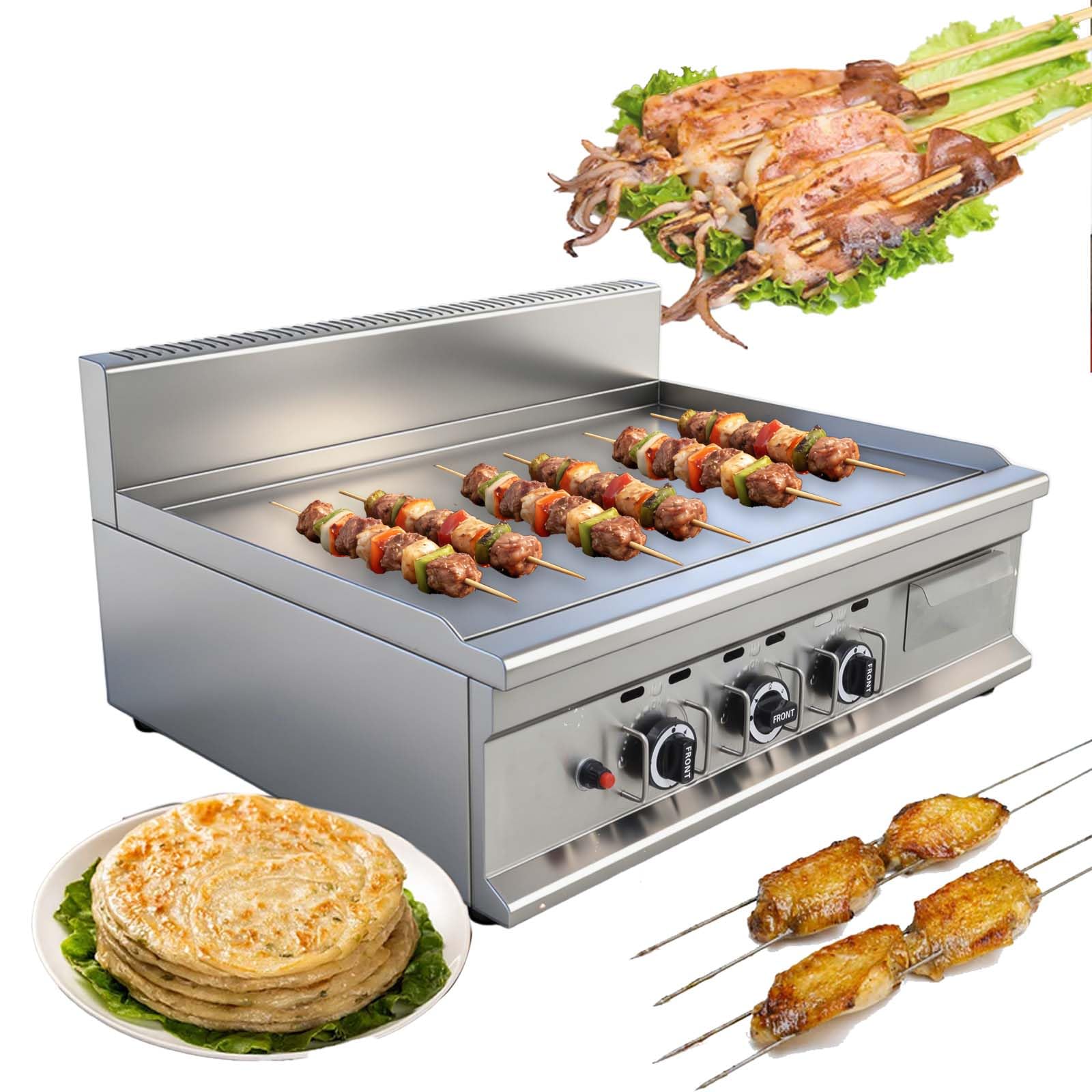 LPG Gas Grill Griddle, 35.6"X21.7" Countertop Flat Top Grill for Teppanyaki, BBQ, 122℉-572 ℉ Adjustable Temperature, 2800Pa, Commercial Gas Griddle with 3 Burners