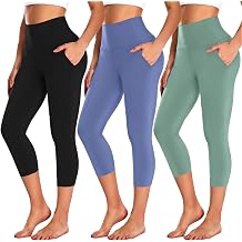 NEW YOUNG 3 Pack Capri Leggings for Women with Pockets-High Waisted Tummy Control Workout Gym Yoga Pants