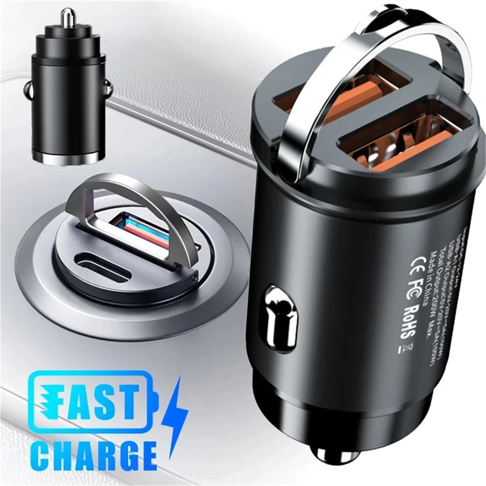 caricabatterie auto, Ricarica USB PD da 30 W for mini telefono cellulare nascosto di tipo C(Black)