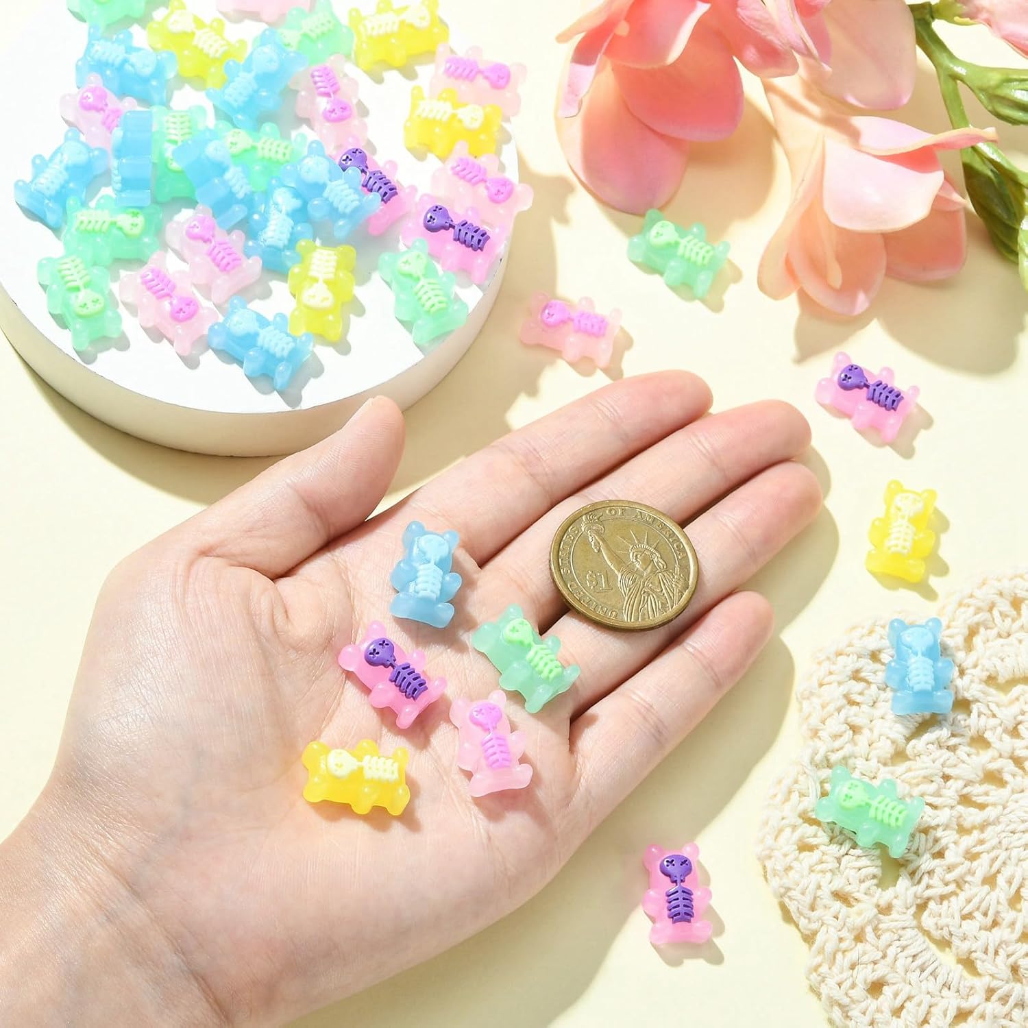 Ipotkitt 100 Pcs No Hole Candy Gummy Bear Charms Cabochons Flatback Skeleton Bears Colorful Beads for DIY Jewelry Crafts Mobile Phone Case Accessories - Image 3