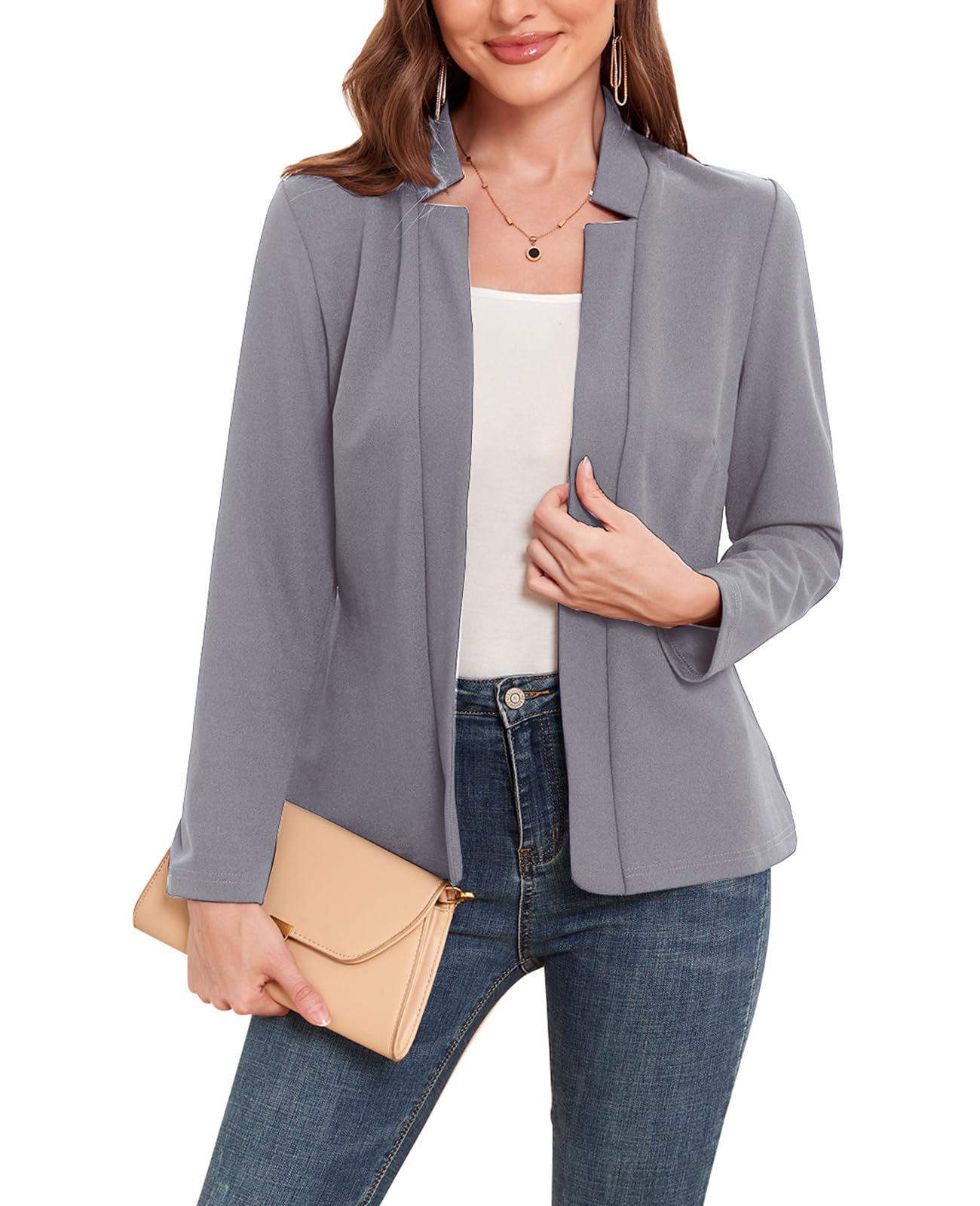 Blazers for Women Business Casual Open Front Long Sleeve Blazer Work Office Jackets Balzer with Pockets 2025-image-15