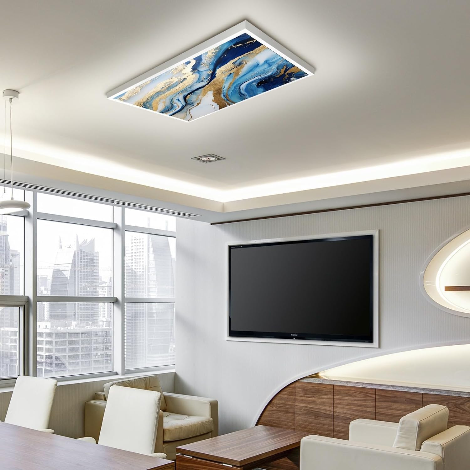 1 Pack Fluorescent Light Covers for Office Classroom Home Decor Marble Blue LED Ceiling Light Filter Eliminate Harsh Glare and Headaches Light Diffusers
