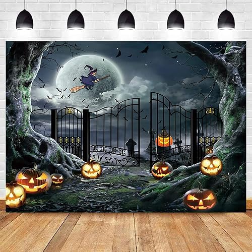 Fondo de fotografía de Halloween de 7 x 5 pies, cementerio, bruja, calabaza, farol, decoración de fiesta de cumpleaños, pancarta de estudio