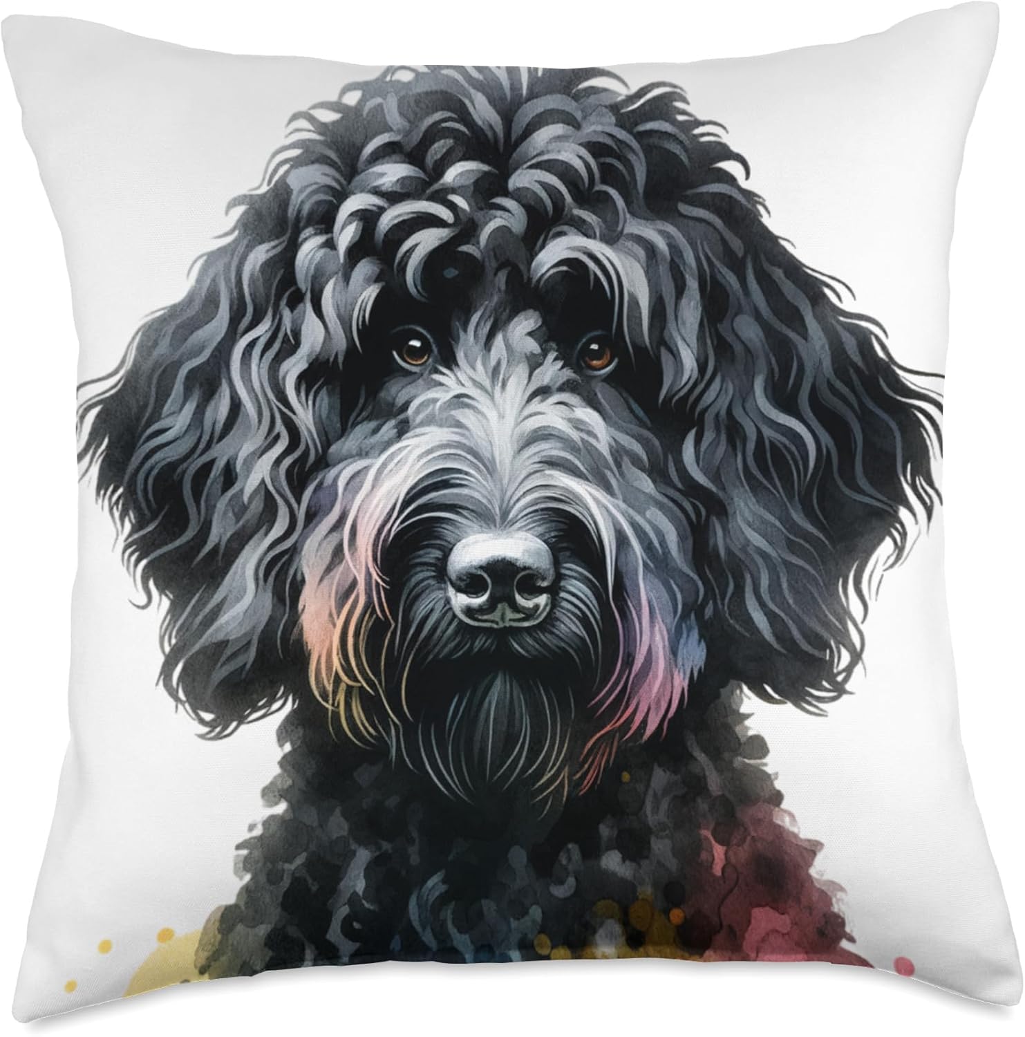 Black Labradoodle Dog Watercolor Artwork Throw Pillow