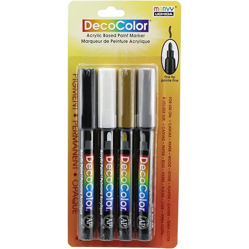 DecoColor Fine Tip Paint Marker Set 4/Pkg - Black, White, Gold And Silver