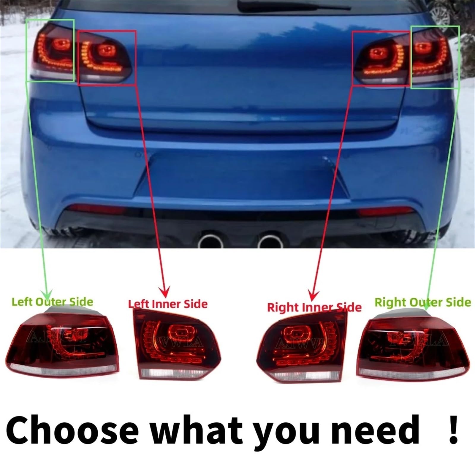 Faro LED Adatto per Vw Golf 6 R20 2009-2013 Accessori auto Luce freno posteriore Indicatori di direzione LED Fanale posteriore in stile fluente Blocchi fari anteriori auto(Right Outer Side)