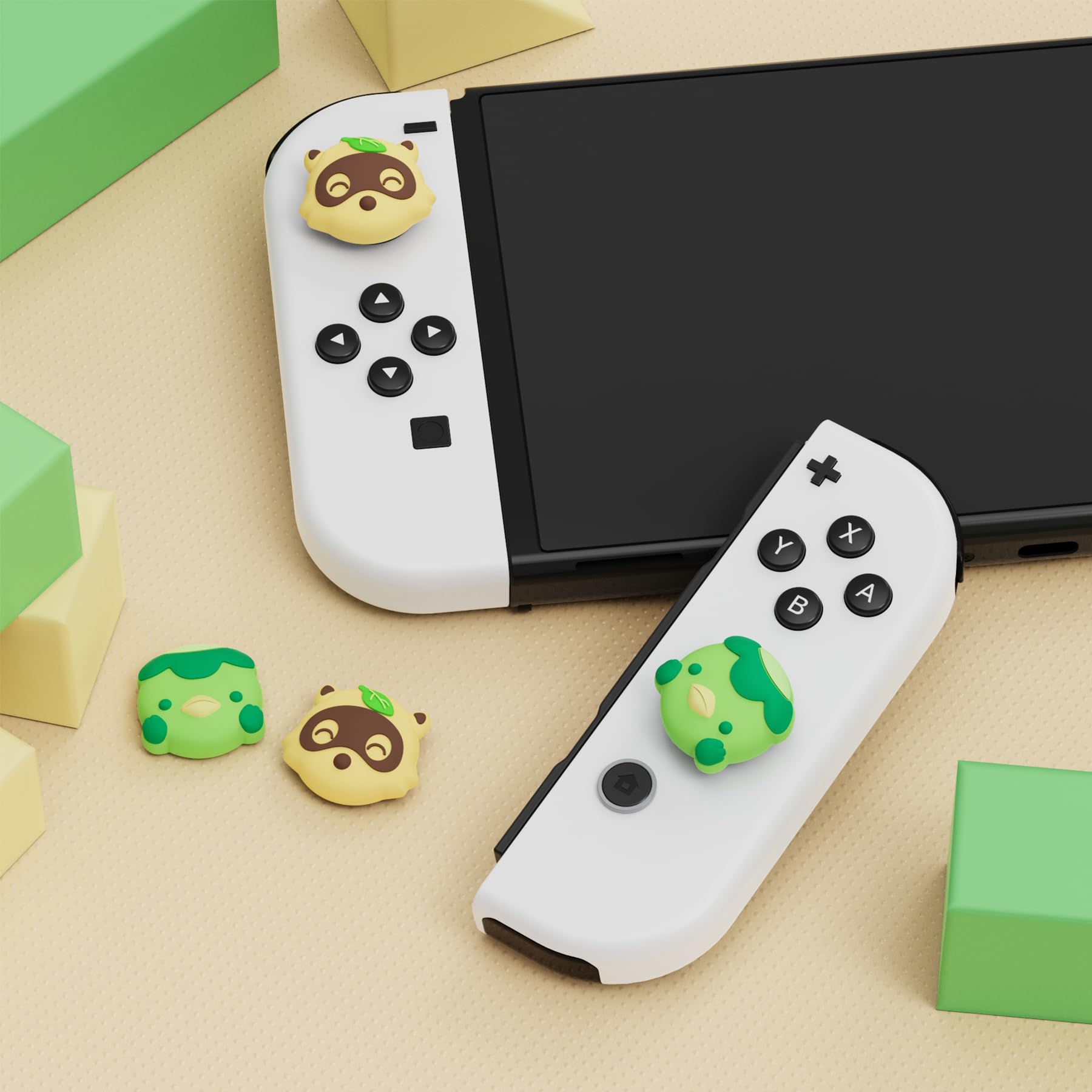 PlayVital Capuchon pour Switch Protection Joystick,Joycon Cover de Stick pour Nintendo Switch OLED/Lite Thumb Grip Caps Prises de Pouce-Tanuki & Kappa - 4