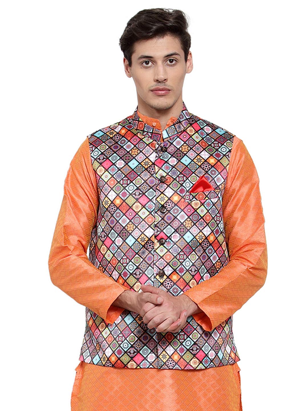 neudis Printed Satin Nehru Jacket/Waistcoat For Men - Multi NUD20SATINWSPTDMULTI-picture-8