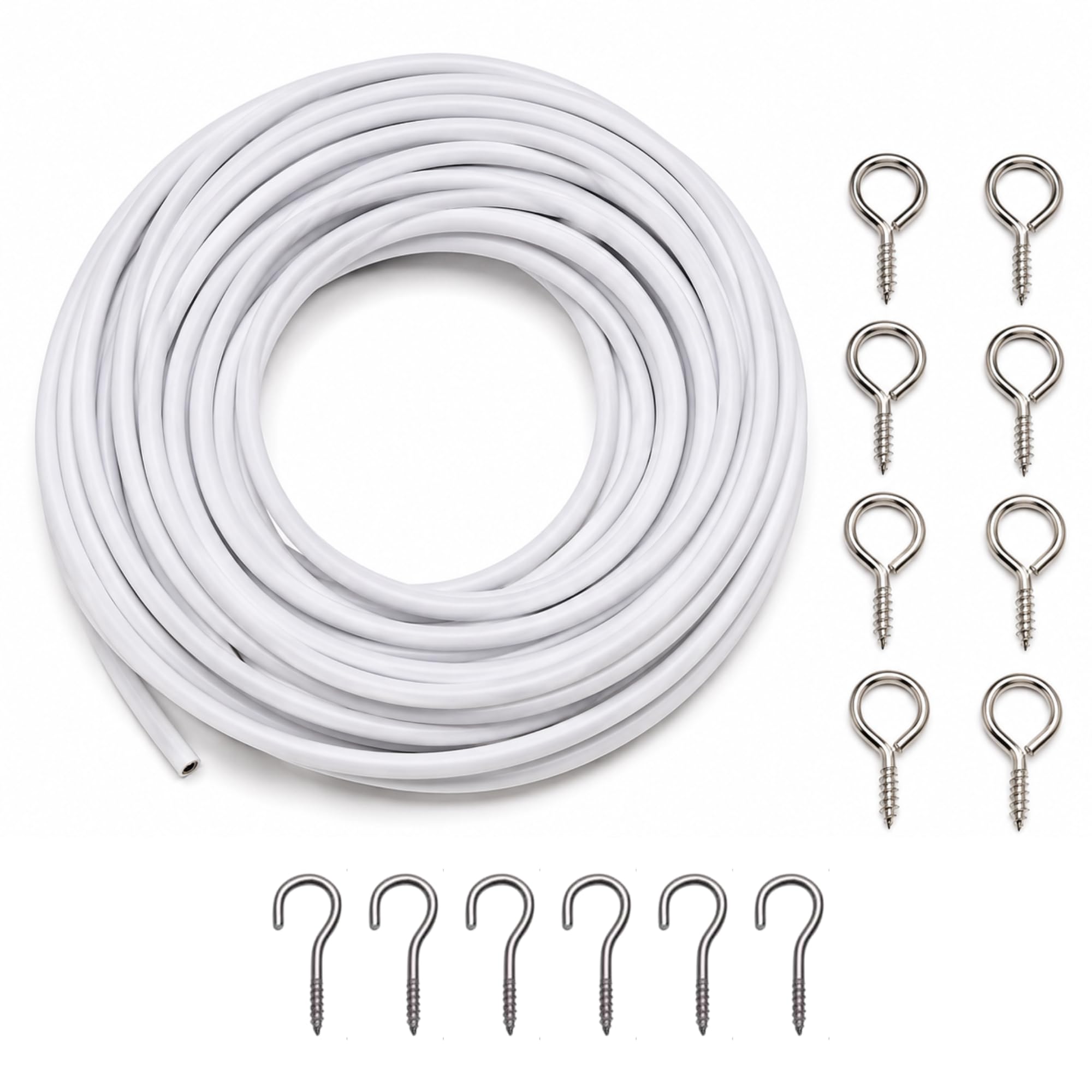 Bargain House Net Curtain Wire with Hooks and Eyes Set, Extra Strong Curtain Wire with 6 Hooks Eyes - (5 Meter)