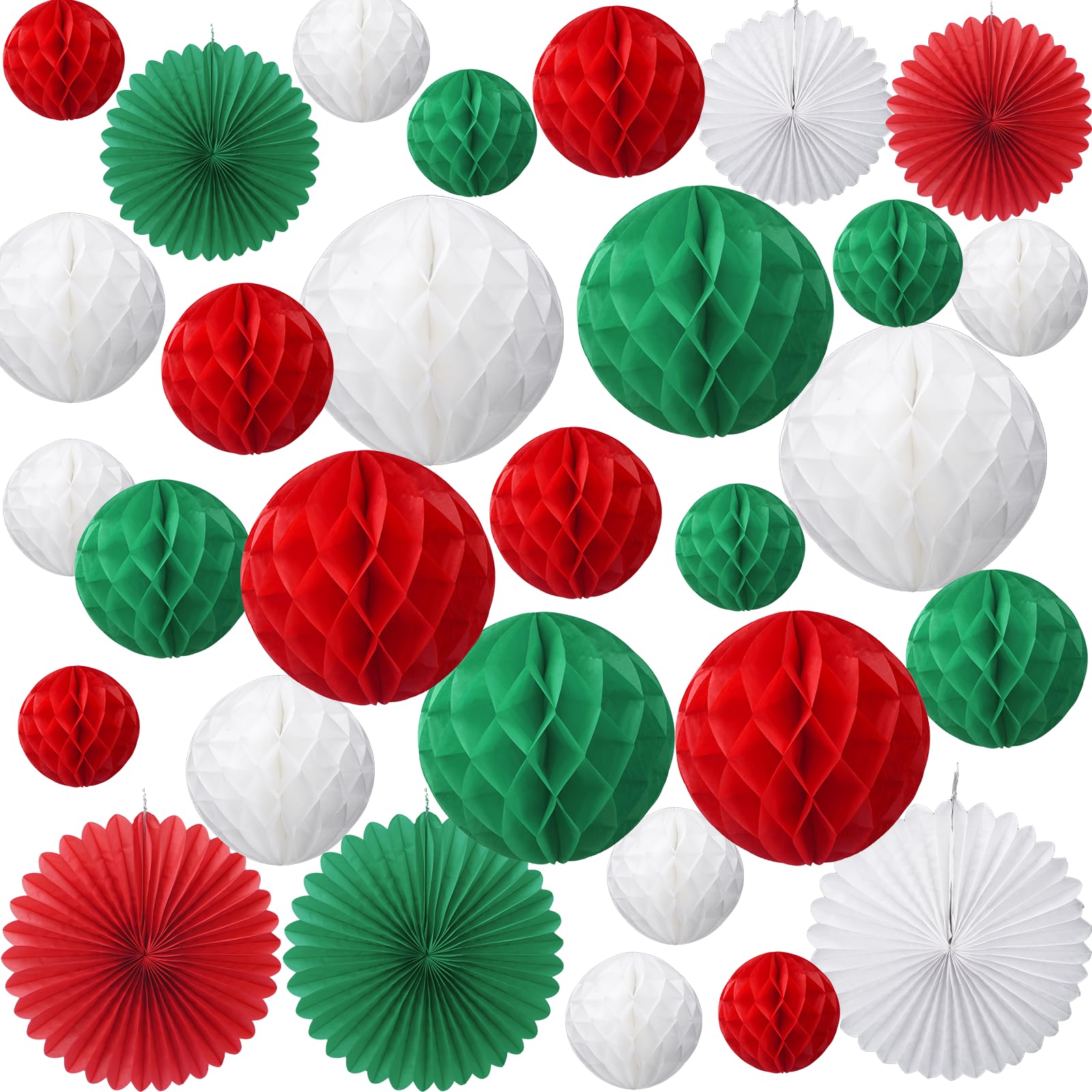 KINDPMA 30 Piezas Bolas de Panal Abanicos de Papel Flores de Pompones Bola de Nido Pom Poms Pompones Decoracion Fiesta para Navidad Cumpleaños Bodas Carnaval Decoraciones Colgantes