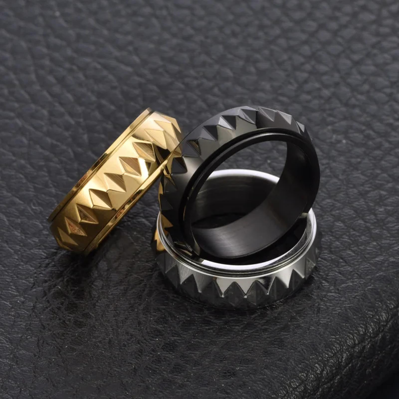 Ring Ringe Damen Bijouterie Herren Men'S Rotating Ring Geometric Faceted Triangle Design Hypoallergenic Adjustable Band For Single Daily Wear