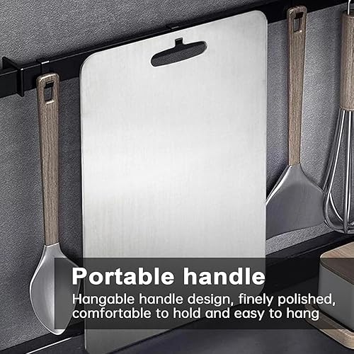 Miniatura 6 de Tabla de cortar de titanio para cocina, juego de 23  Tabla de cortar de doble cara de grado alimenticio para carne, diseño colgable, fácil de