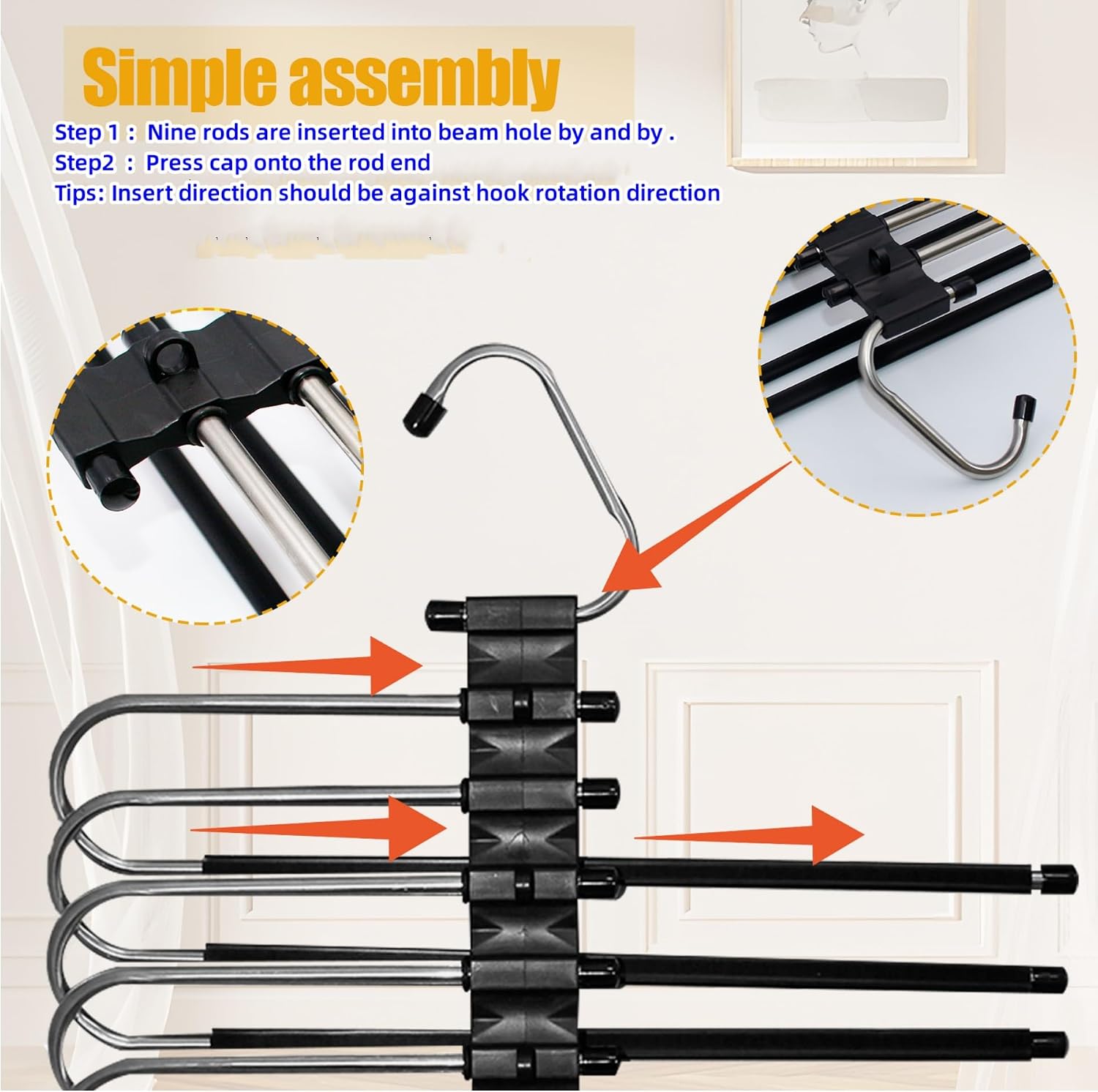 9Layer Pants Hanger Space Saving Heavy Duty Foldable Hangers Black