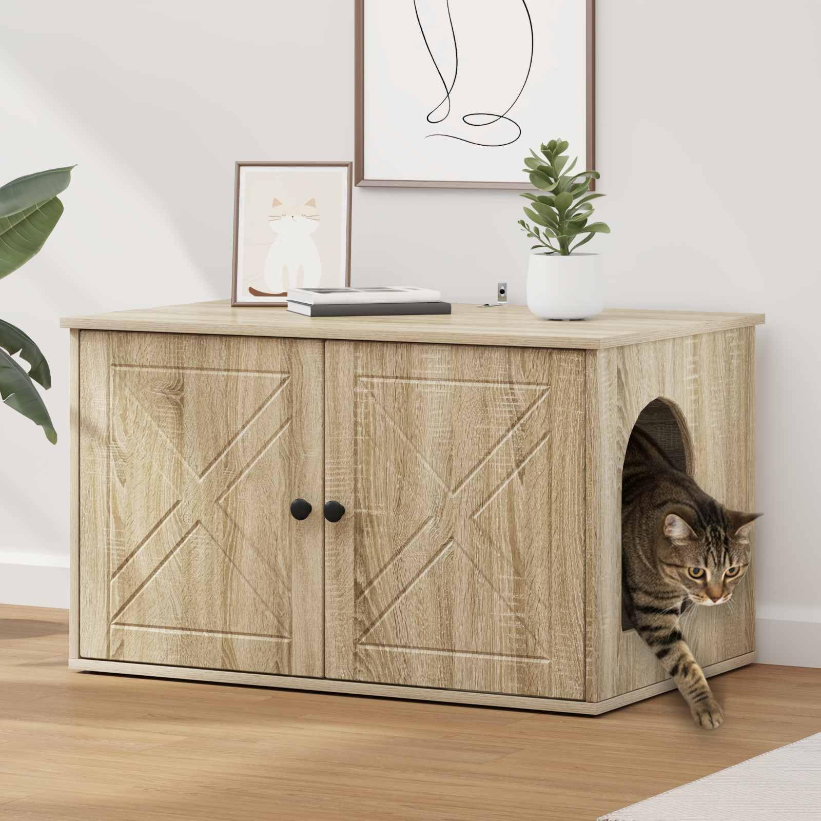 Maison pour chat Sonoma contre le stress niche abri bois pour chat anxieux