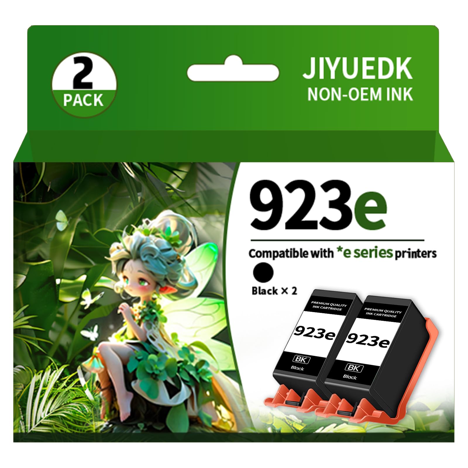 JIYUEDK (with Chip) 923e 923 Black Ink Cartridges Combo Pack Replacement for Hp 923xl 923 e Work with OfficeJet Pro 8120 8123 8130 8133 Printer-2 Pack
